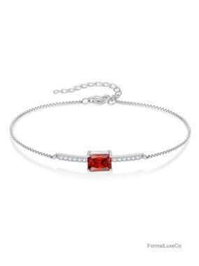 925 Sterling Silver Halo Rectangular Cut Birthstone Bracelet for Her